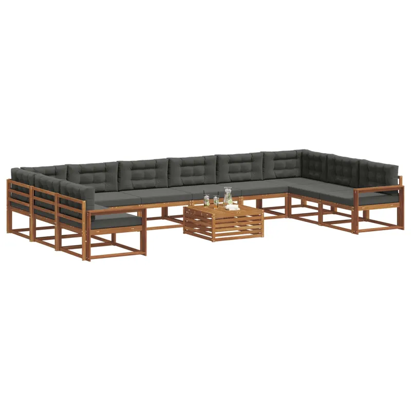 Lauko sofos komplektas 11 pcs Natūralus ir antracitas