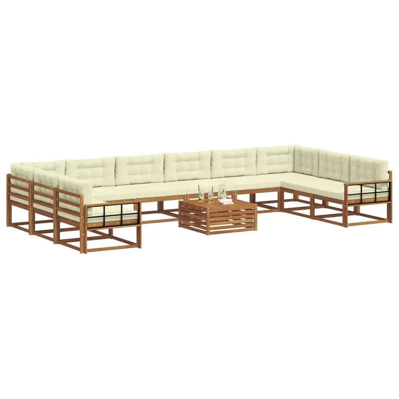 Lauko sofos komplektas 11 pcs Natūralus ir grietinėlė