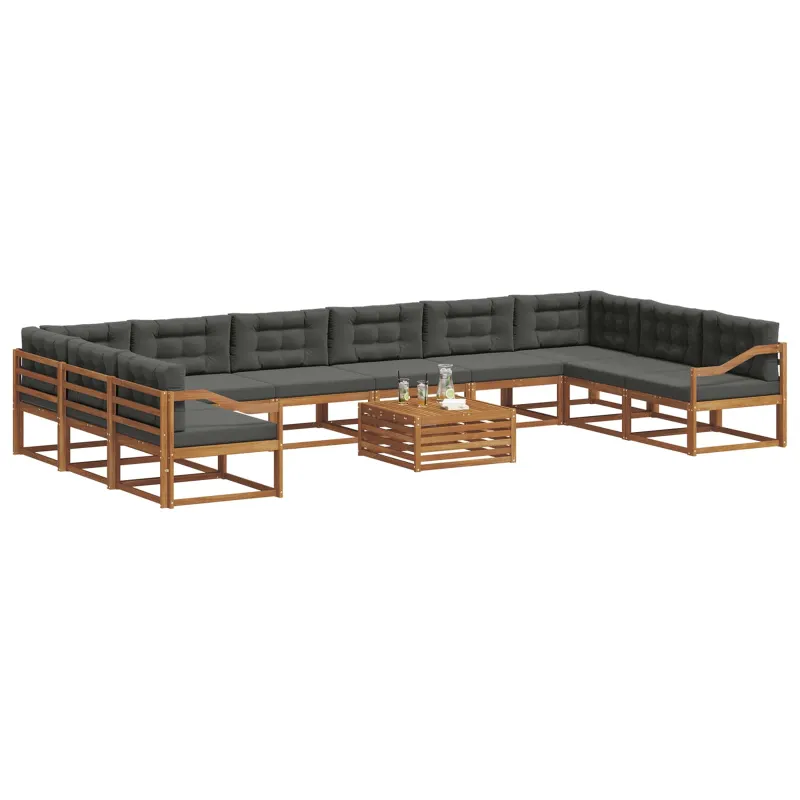 Lauko sofos komplektas 11 pcs Natūralus ir antracitas