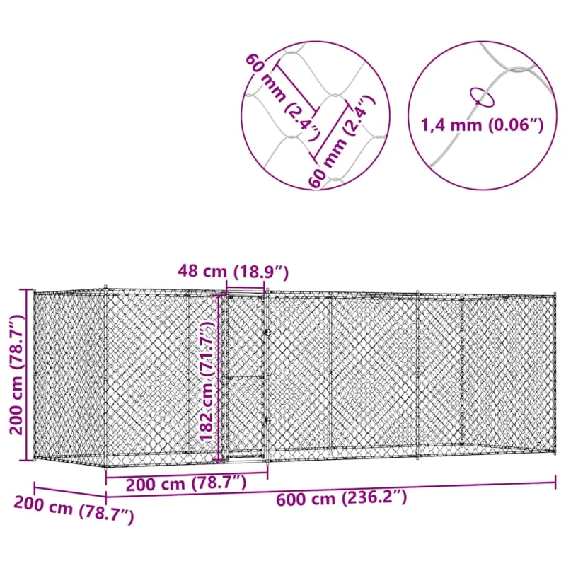 Šuns narvas Sidabro 600 x 200 x 200 cm Cinkuota plienas