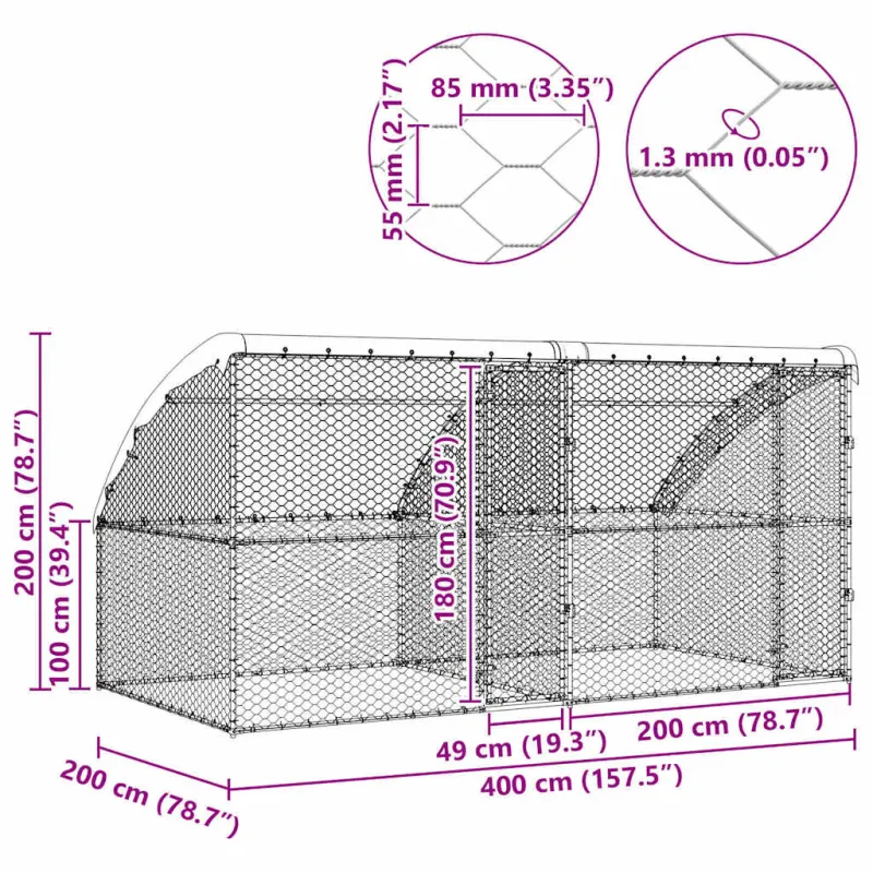Šunų narvas 2 pcs Sidabro 4 x 2 x 2 m Galvanizuotas plienas