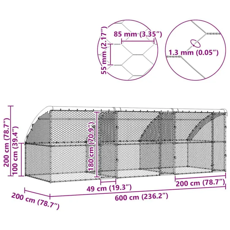 Šunų narvas 3 pcs Sidabro 6 x 2 x 2 m Galvanizuotas plienas