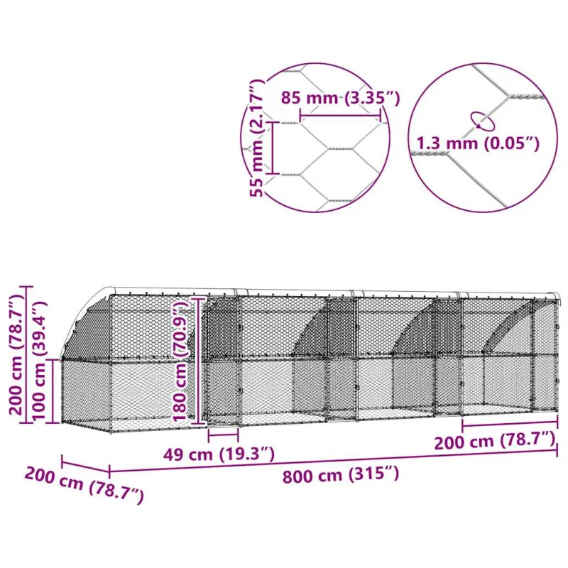 Šunų narvas 4 pcs Sidabro 8 x 2 x 2 m Galvanizuotas plienas