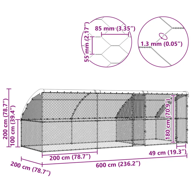 Šunų narvas 3 pcs Sidabro 6 x 2 x 2 m Galvanizuotas plienas