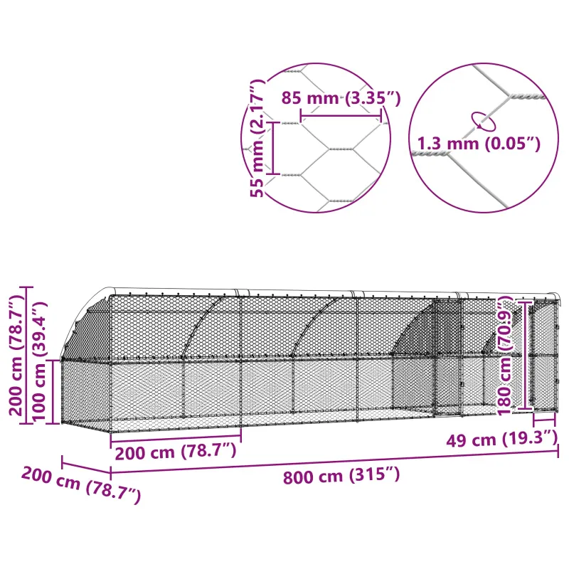 Šunų narvas 4 pcs Sidabro 8 x 2 x 2 m Galvanizuotas plienas