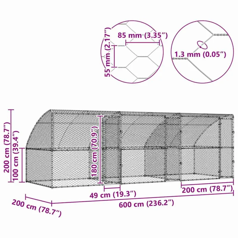 Šunų narvas 3 pcs Sidabro 6 x 2 x 2 m Galvanizuotas plienas