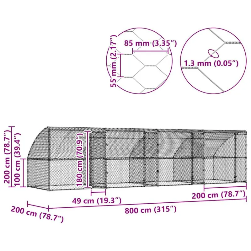 Šunų narvas 4 pcs Sidabro 8 x 2 x 2 m Galvanizuotas plienas
