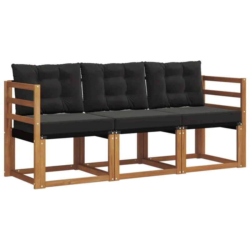 Lauko sofos komplektas su pagalve 3 pcs Natūrali ir juoda