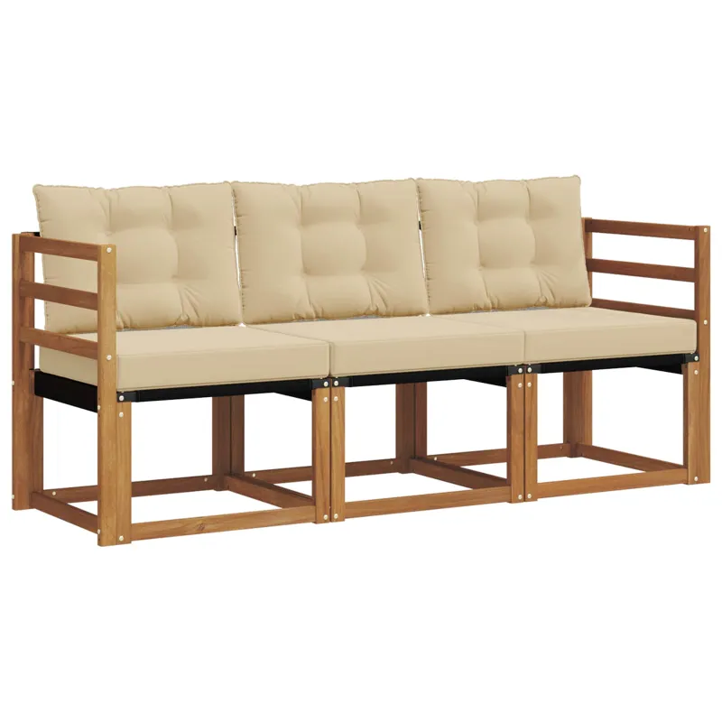 Lauko sofos komplektas su pagalve 3 pcs Natūralus ir bežinis