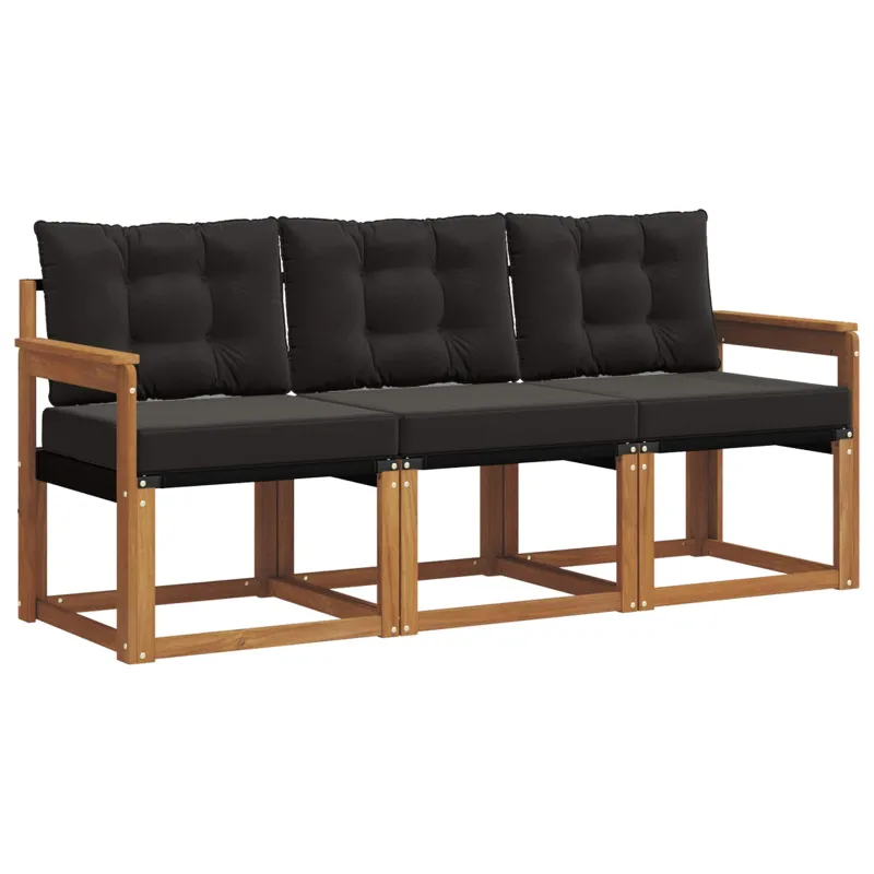 Lauko sofos komplektas su pagalve 3 pcs Natūrali ir juoda