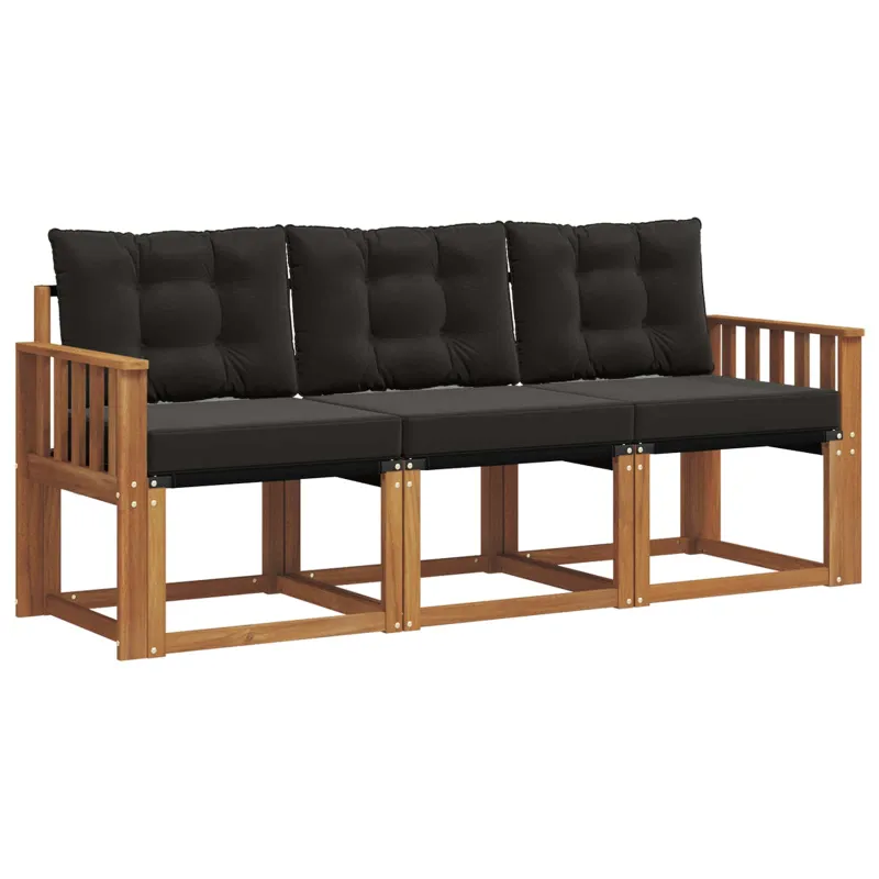 Lauko sofos komplektas su pagalve 3 pcs Natūrali ir juoda