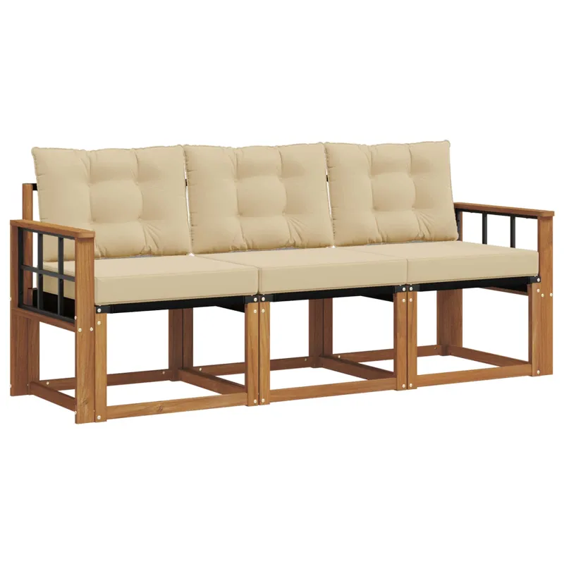 Lauko sofos komplektas su pagalve 3 pcs Natūralus ir bežinis