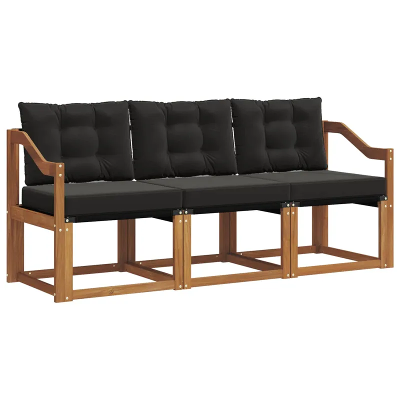 Lauko sofos komplektas su pagalve 3 pcs Natūrali ir juoda