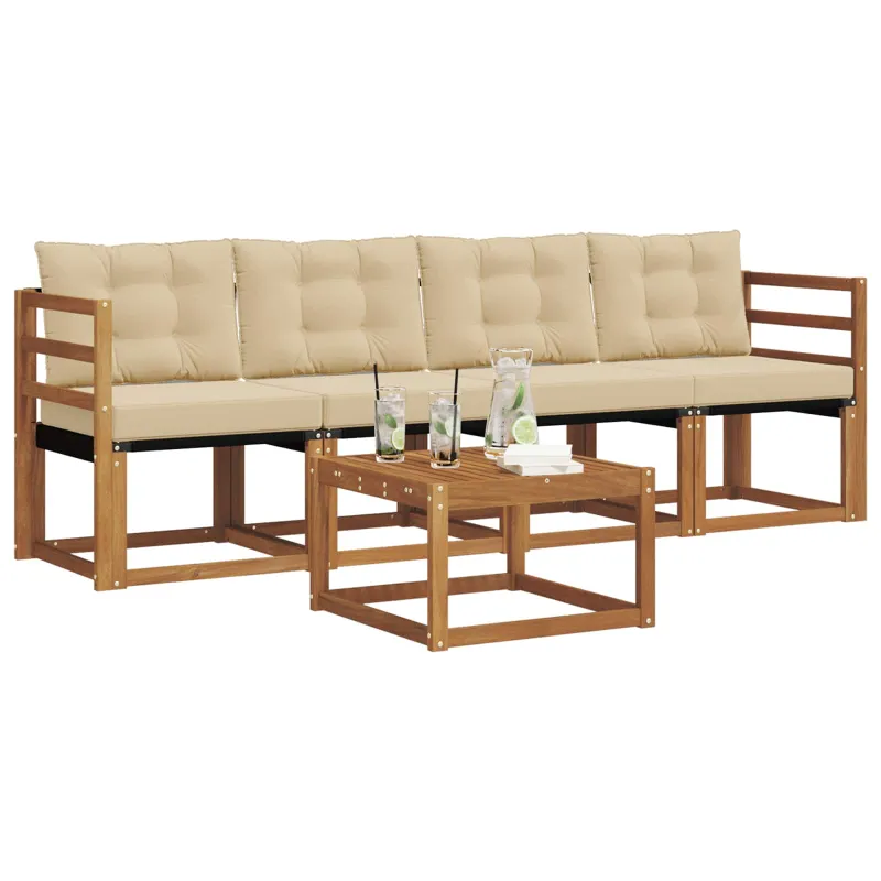 Lauko sofos komplektas su pagalve 5 pcs Natūralus ir bežinis