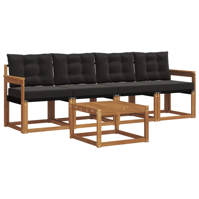 Lauko sofos komplektas su pagalve 5 pcs Natūrali ir juoda
