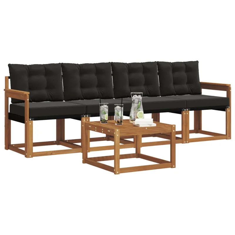 Lauko sofos komplektas su pagalve 5 pcs Natūrali ir juoda