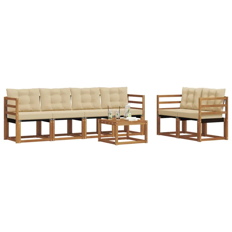 Lauko sofos komplektas su pagalve 7 pcs Natūralus ir bežinis