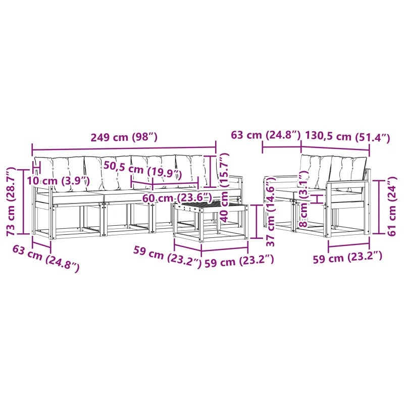 Lauko sofos komplektas su pagalve 7 pcs Natūralus ir grietinėlė