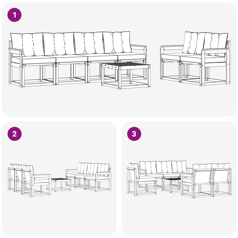 Lauko sofos komplektas su pagalve 7 pcs Natūrali ir juoda