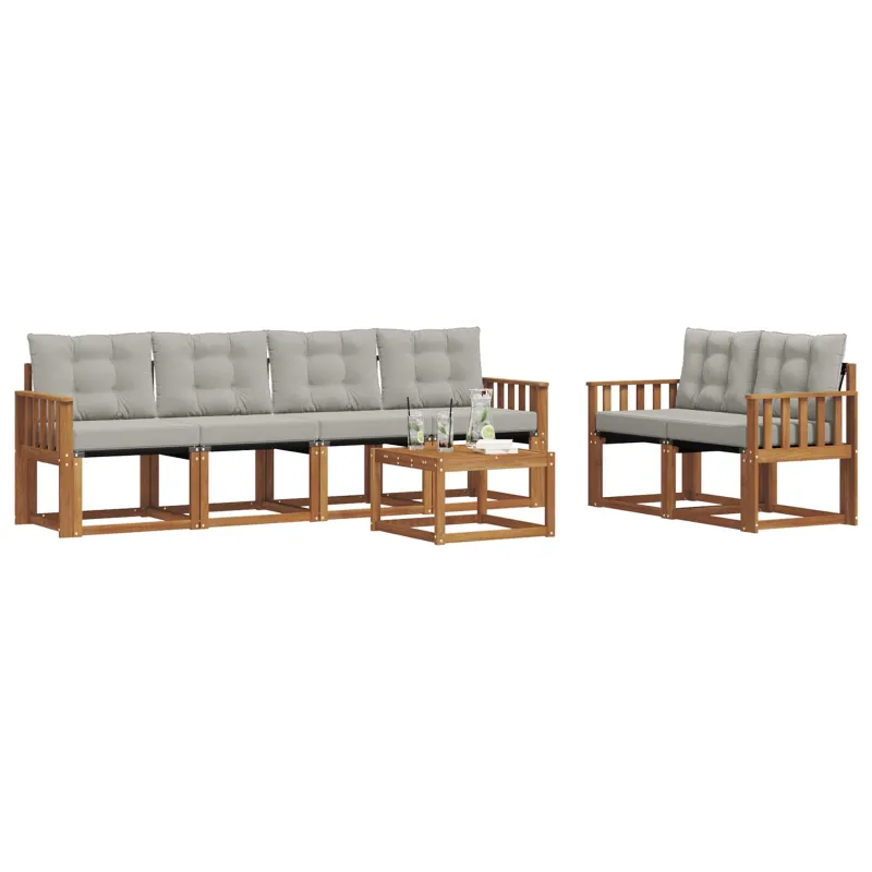 Lauko sofos komplektas 7 pcs Natūrali ir šviesiai pilka