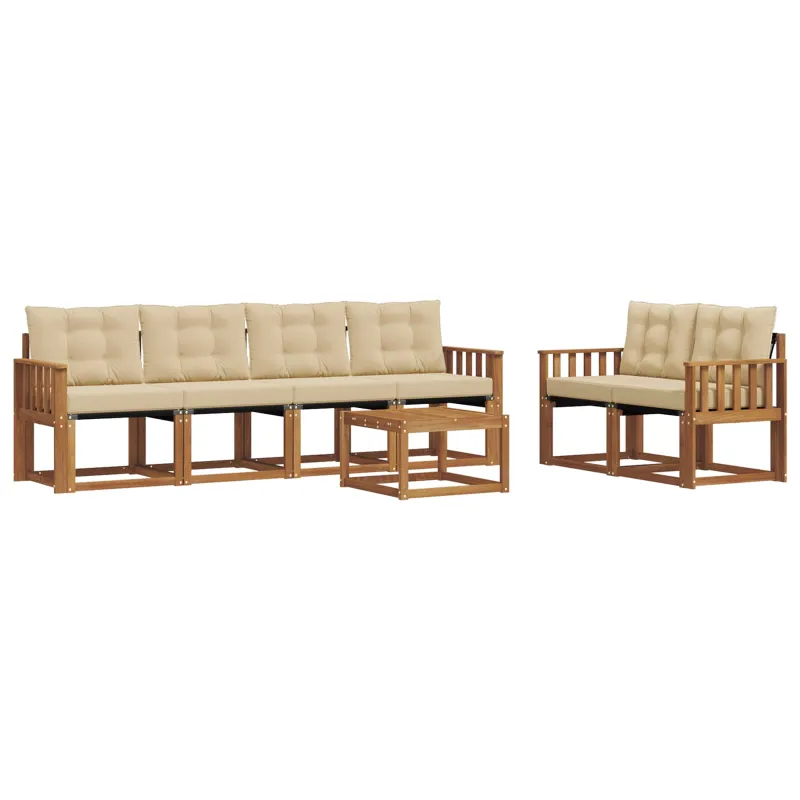 Lauko sofos komplektas su pagalve 7 pcs Natūralus ir bežinis
