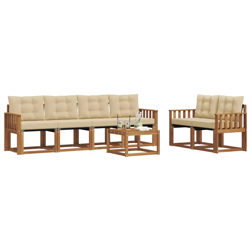 Lauko sofos komplektas su pagalve 7 pcs Natūralus ir bežinis
