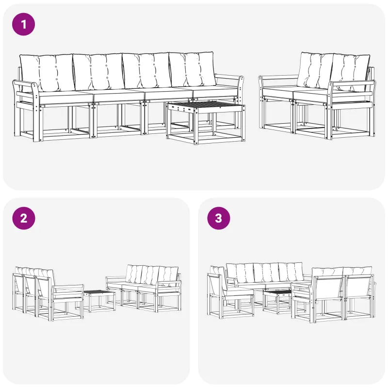 Lauko sofos komplektas 7 pcs Natūrali ir šviesiai pilka