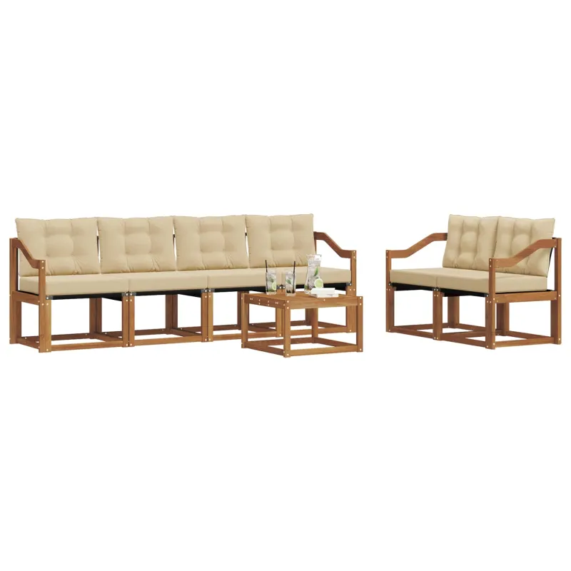 Lauko sofos komplektas su pagalve 7 pcs Natūralus ir bežinis