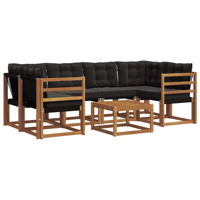 Lauko sofos komplektas su pagalve 7 pcs Natūrali ir juoda