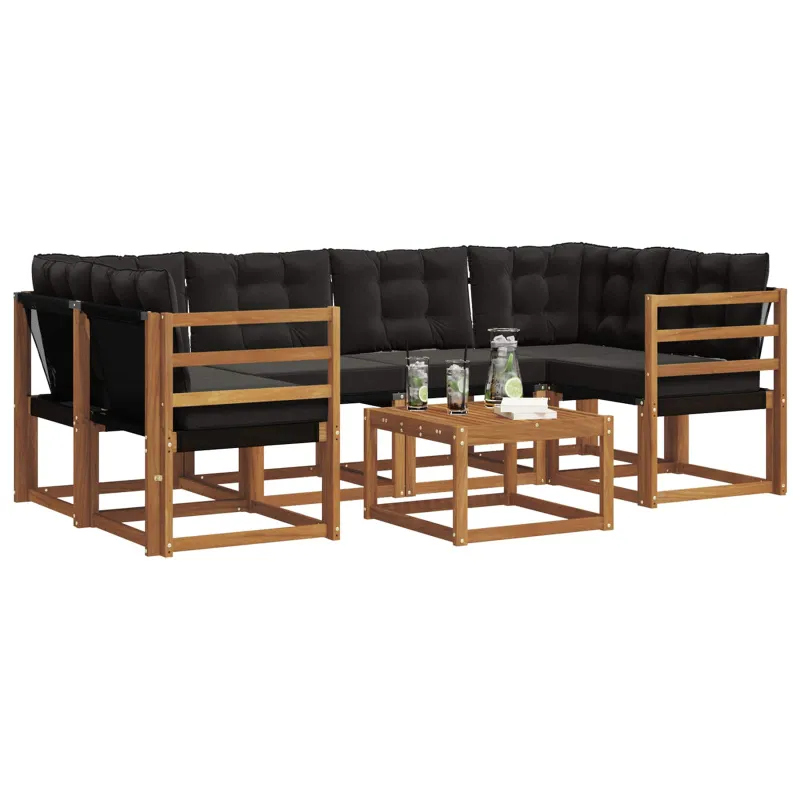 Lauko sofos komplektas su pagalve 7 pcs Natūrali ir juoda