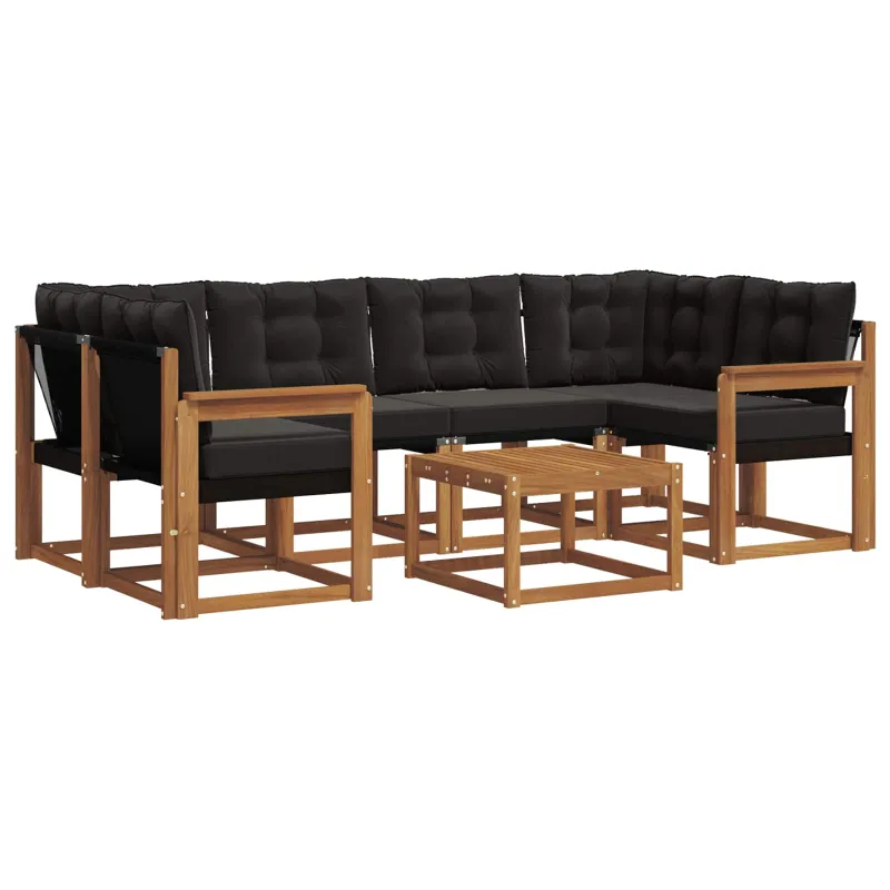Lauko sofos komplektas su pagalve 7 pcs Natūrali ir juoda