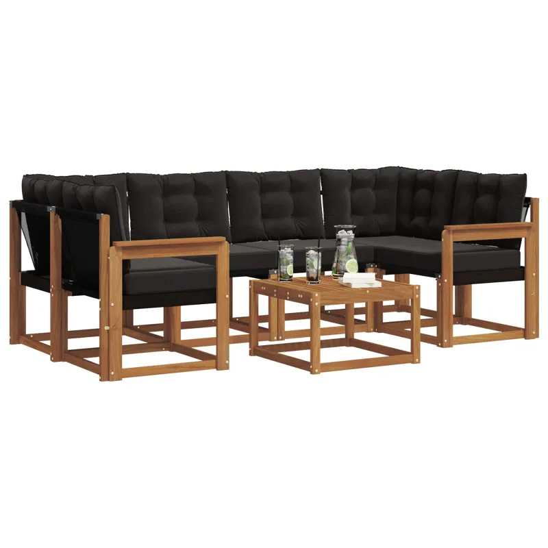 Lauko sofos komplektas su pagalve 7 pcs Natūrali ir juoda