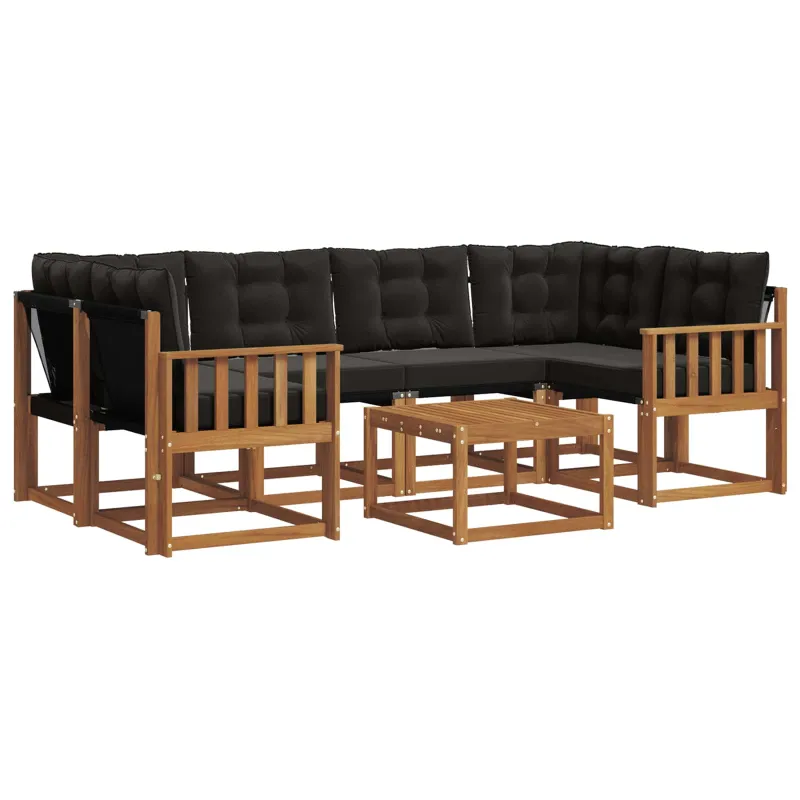 Lauko sofos komplektas su pagalve 7 pcs Natūrali ir juoda