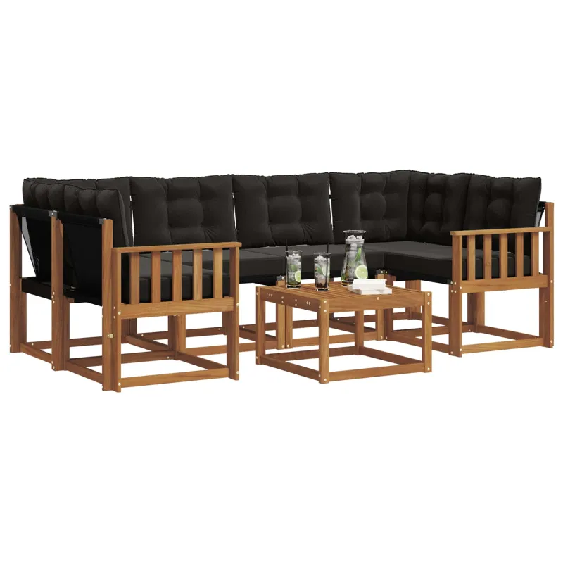 Lauko sofos komplektas su pagalve 7 pcs Natūrali ir juoda