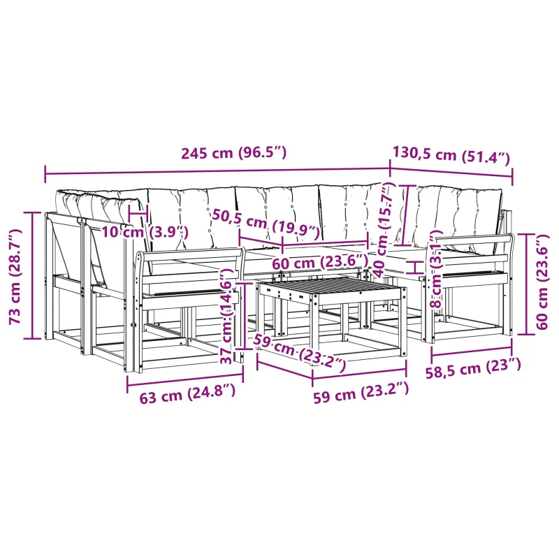 Lauko sofos komplektas su pagalve 7 pcs Natūralus ir grietinėlė