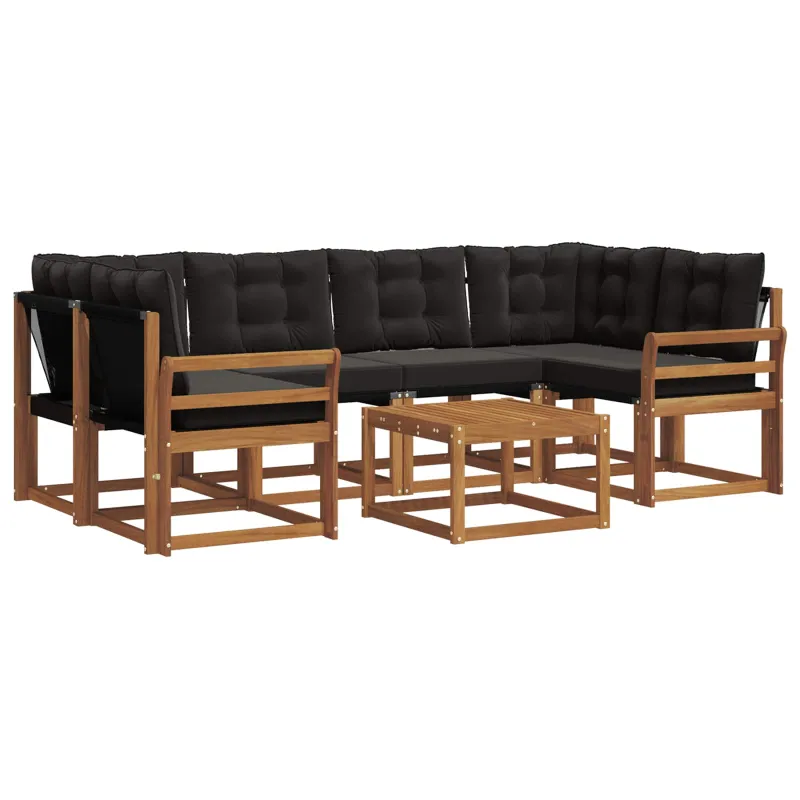 Lauko sofos komplektas su pagalve 7 pcs Natūrali ir juoda