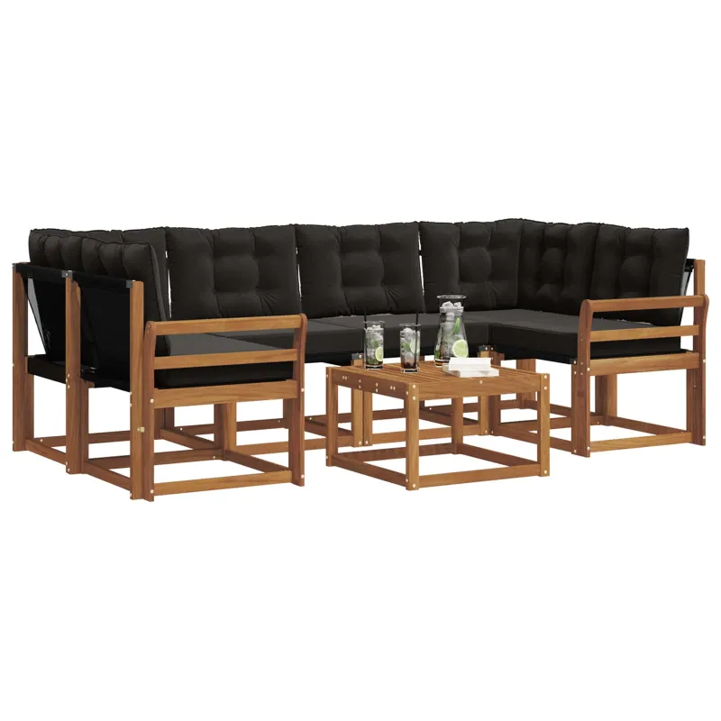 Lauko sofos komplektas su pagalve 7 pcs Natūrali ir juoda