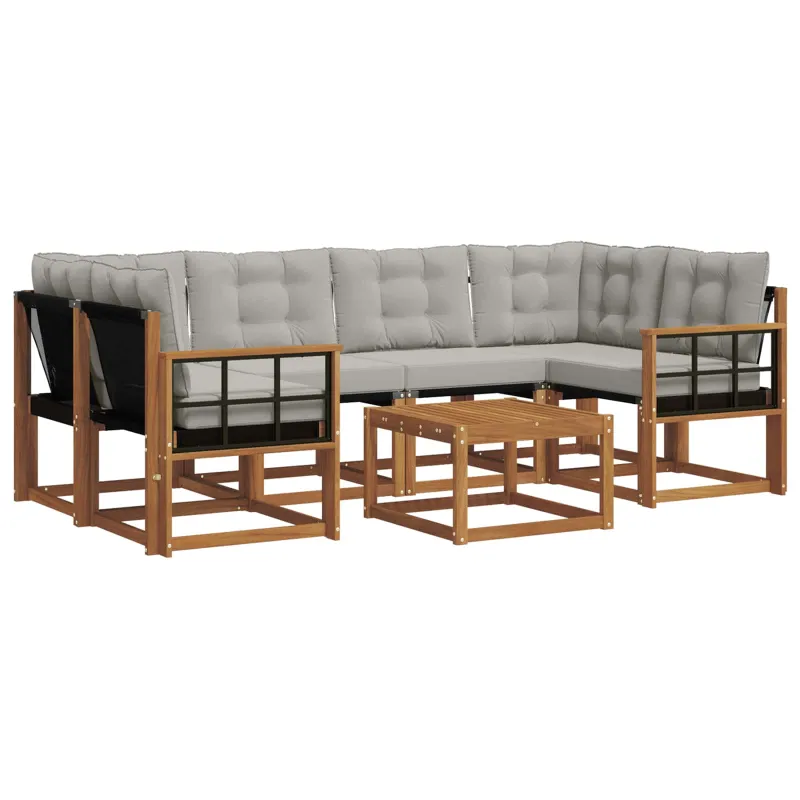 Lauko sofos komplektas 7 pcs Natūrali ir šviesiai pilka
