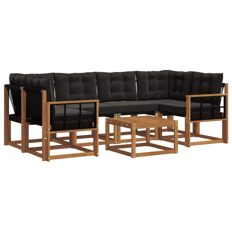 Lauko sofos komplektas su pagalve 7 pcs Natūrali ir juoda