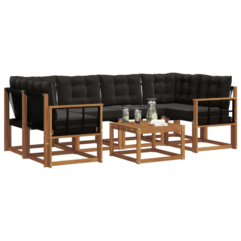 Lauko sofos komplektas su pagalve 7 pcs Natūrali ir juoda
