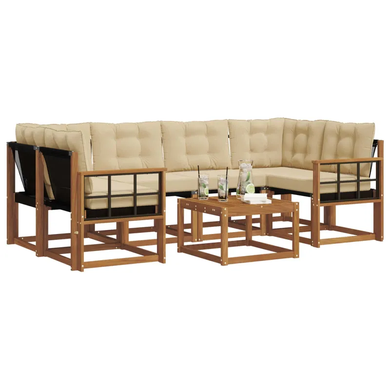 Lauko sofos komplektas su pagalve 7 pcs Natūralus ir bežinis