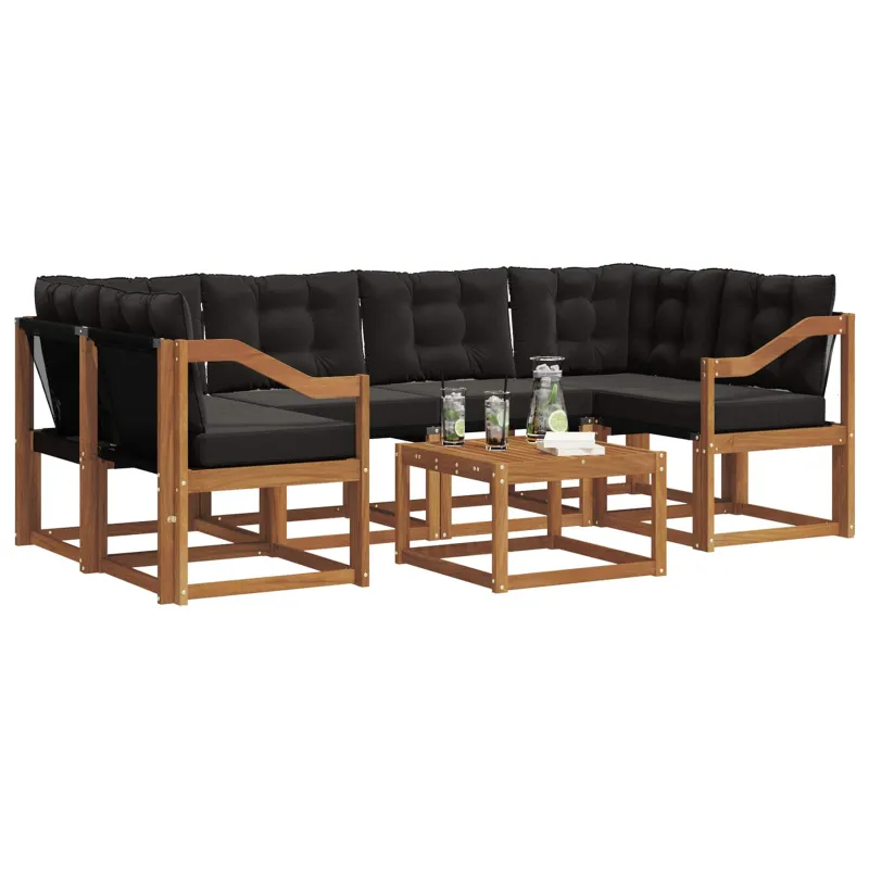 Lauko sofos komplektas su pagalve 7 pcs Natūrali ir juoda