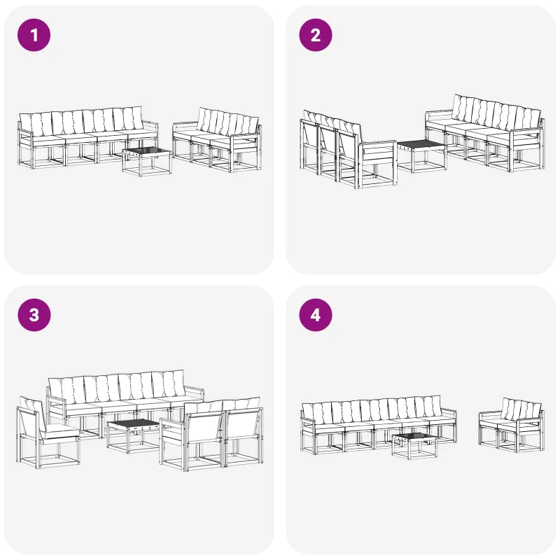 Lauko sofos komplektas 8 pcs Natūrali ir šviesiai pilka