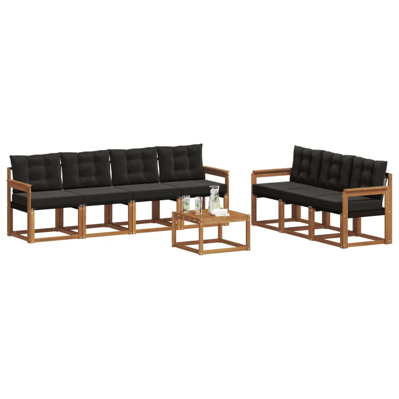 Lauko sofos komplektas su pagalve 8 pcs Natūrali ir juoda