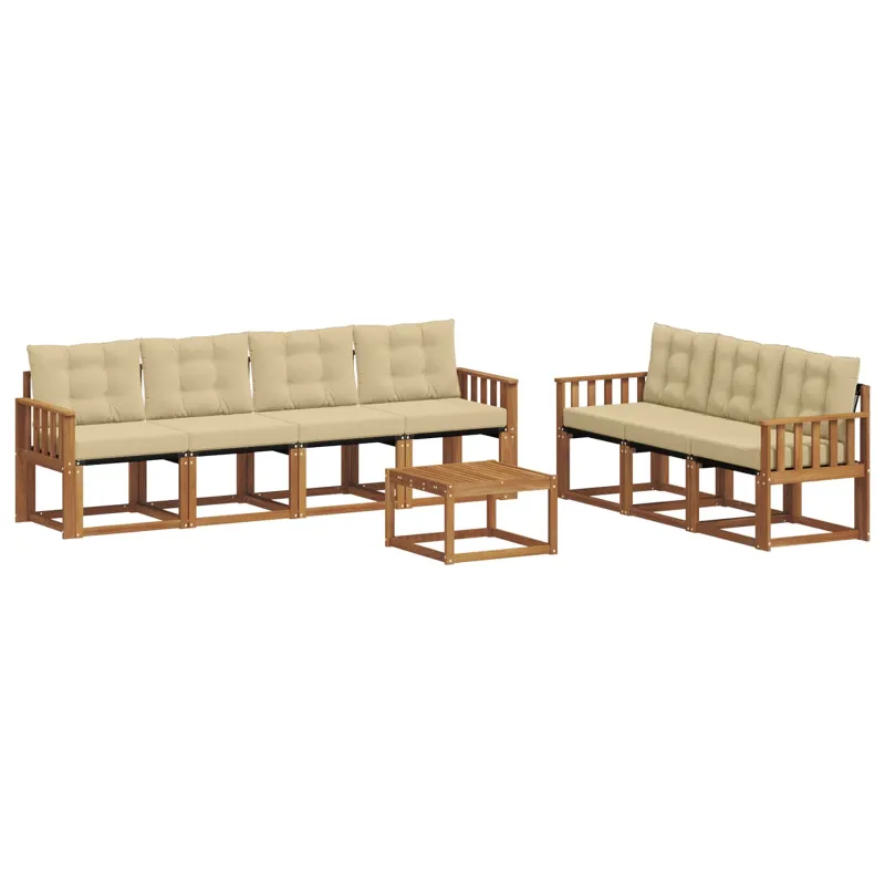 Lauko sofos komplektas su pagalve 8 pcs Natūralus ir bežinis