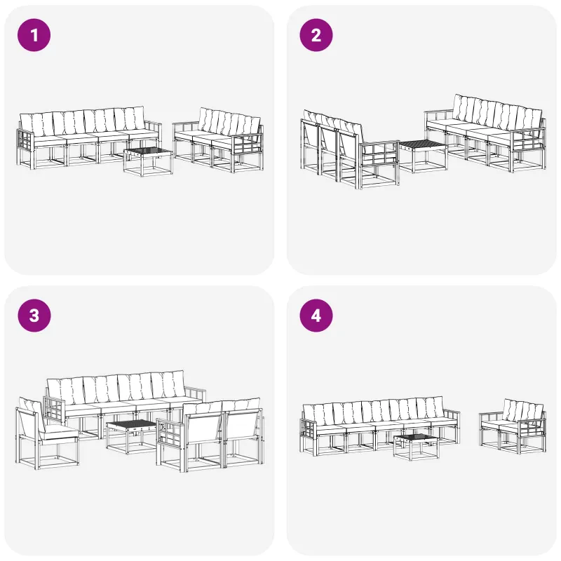 Lauko sofos komplektas su pagalve 8 pcs Natūrali ir juoda