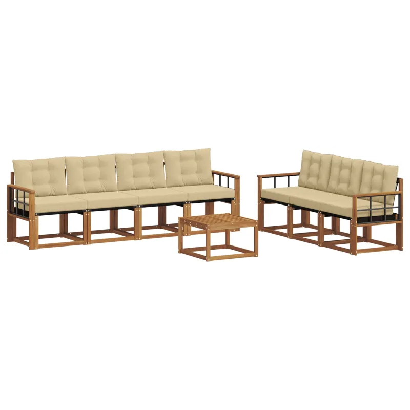 Lauko sofos komplektas su pagalve 8 pcs Natūralus ir bežinis