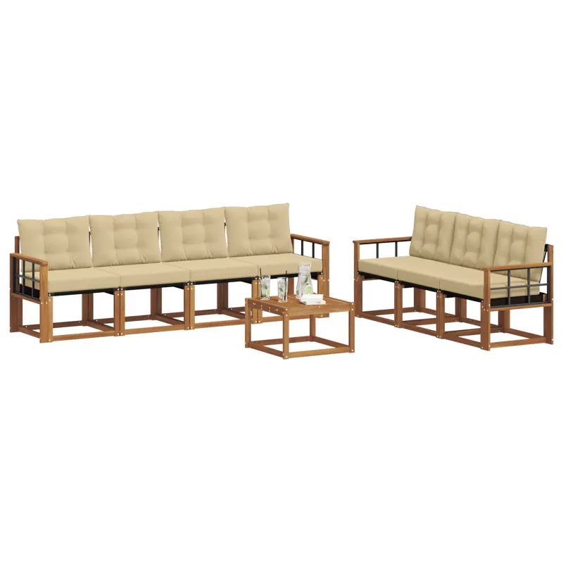 Lauko sofos komplektas su pagalve 8 pcs Natūralus ir bežinis