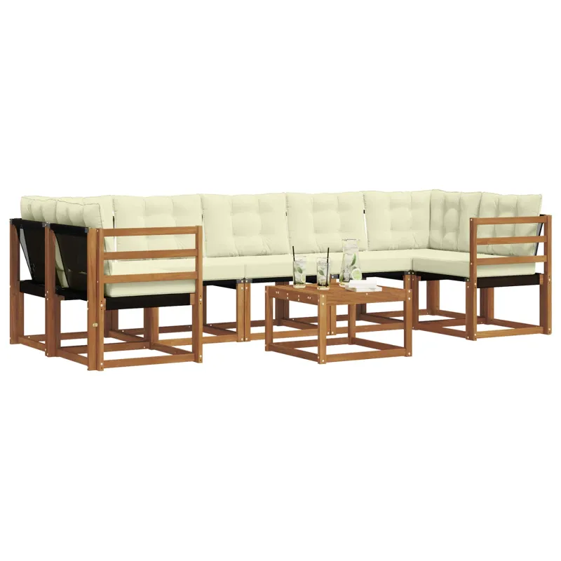 Lauko sofos komplektas su pagalve 8 pcs Natūralus ir grietinėlė