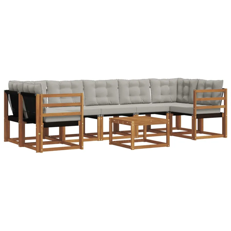 Lauko sofos komplektas 8 pcs Natūrali ir šviesiai pilka